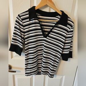 Gap short sleeve polo, Size M, black and white strip